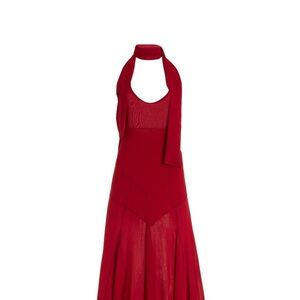 ISO- SIEDRES Women's Red Exclusive Raye Scarf-detailed Midi Halter Dress